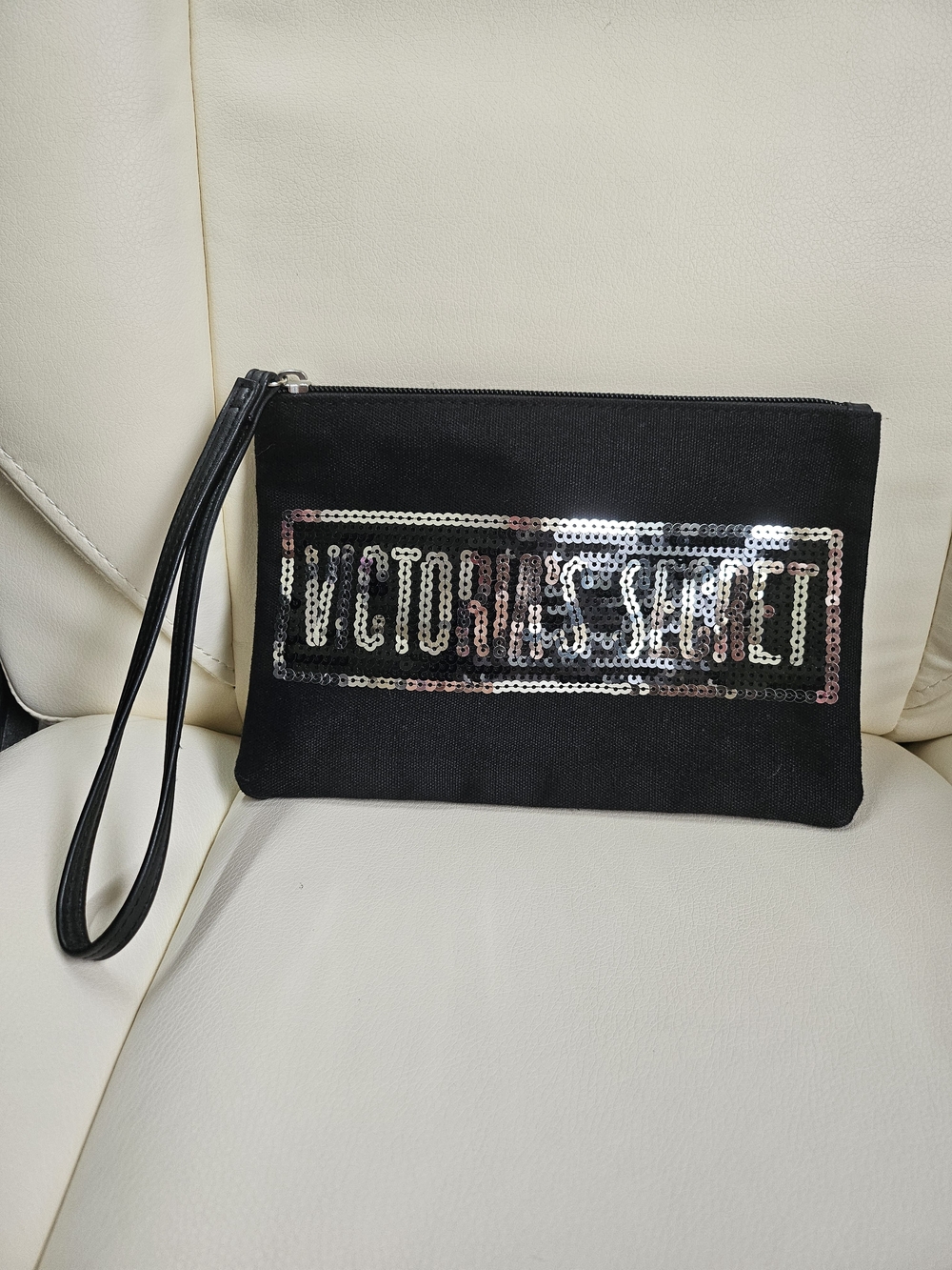 Victoria's Secret Black Sequin Logo Wristlet